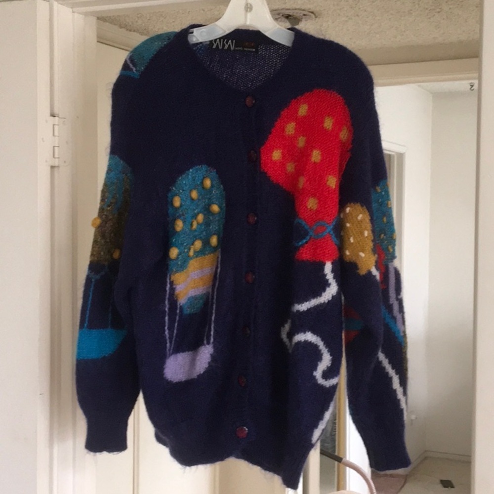 SAISAI/VINTAGE”HOT AIR BALLOON”PRINT MOHAIR CARDIGAN